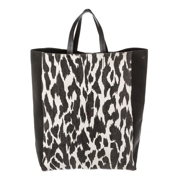 Celine Leopard Printed Jute Vertical Cabas Tote Bag