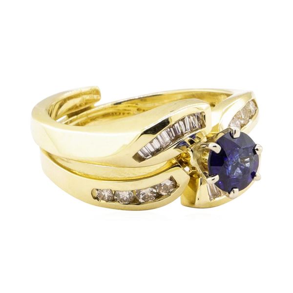 1.04 ctw Blue Sapphire And Diamond Ring And Band - 14KT Yellow Gold