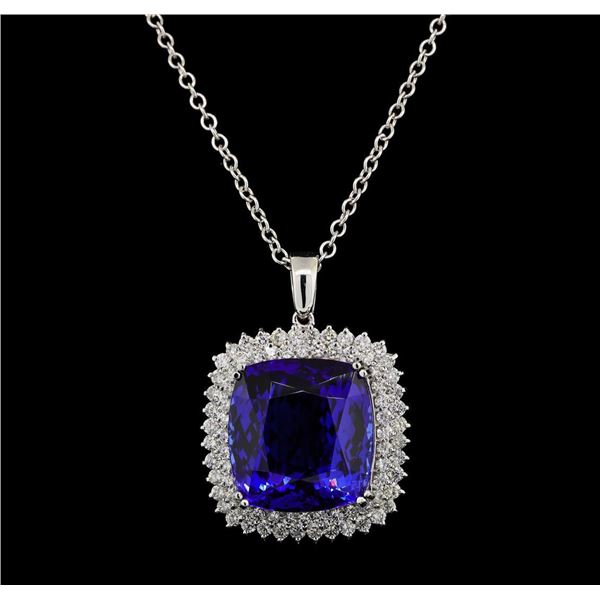 GIA Cert 40.78 ctw Tanzanite and Diamond Pendant With Chain - 14KT White Gold