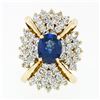 Image 5 : Large Vintage 14k Gold 6.24 ctw GIA Oval Ceylon Sapphire & Diamond Cocktail Ring