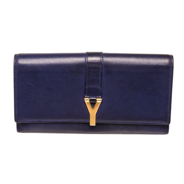 Yves Saint Laurent Purple Leather Flap Wallet