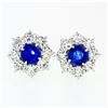 Image 2 : 18k White Gold 8.50 ctw GIA Ceylon Sapphire Diamond Halo Flower Cluster Earrings