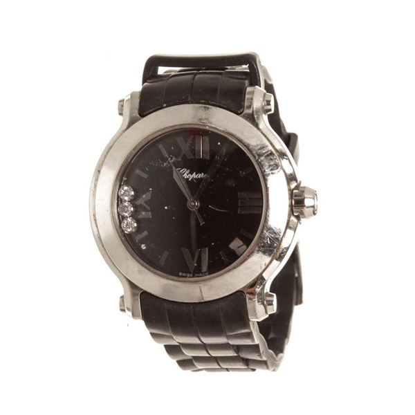 Chopard Silver Black Happy Sport Diamond Watches