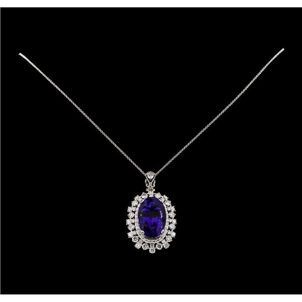 20.96 ctw Tanzanite and Diamond Pendant With Chain - 14KT White Gold