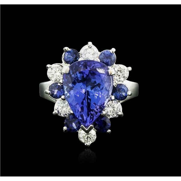 14KT White Gold 4.80 ctw Tanzanite, Sapphire and Diamond Ring