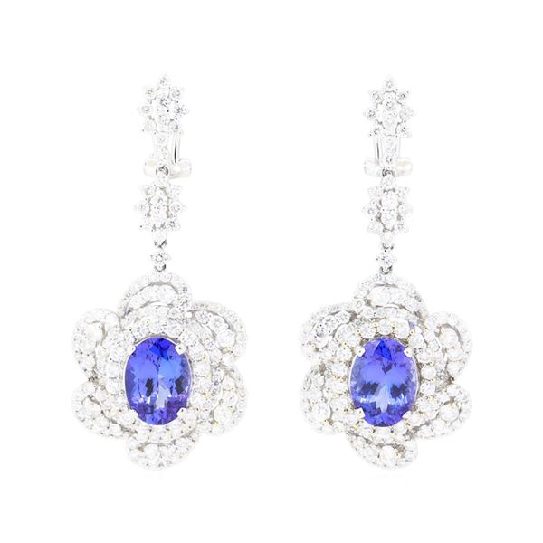 11.90 ctw Tanzanite And Diamond Earrings - 18KT White Gold