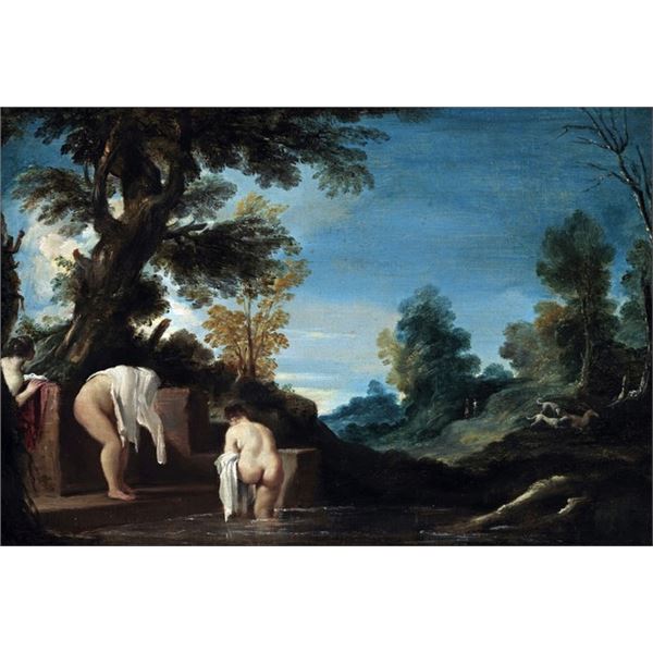 Guercino - Landscape with Women Bathing