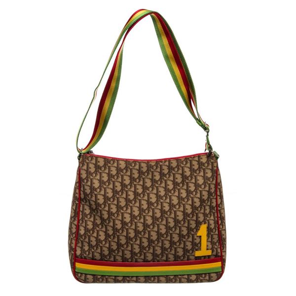 Christian Dior Brown Multicolor Canvas Rasta Shoulder Bag