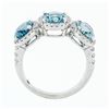 Image 8 : Platinum & 18k Gold 4.18 ctw 3 Stone Oval Aquamarine Ring w/ Round Diamond Halos