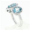 Image 9 : Platinum & 18k Gold 4.18 ctw 3 Stone Oval Aquamarine Ring w/ Round Diamond Halos