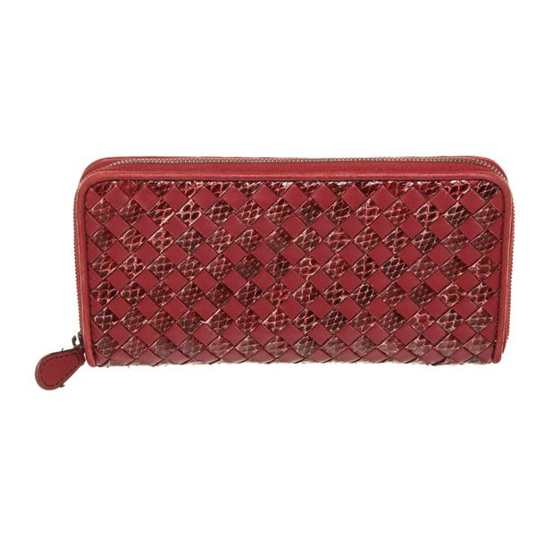 Bottega Veneta Red Leather Zippy Wallet