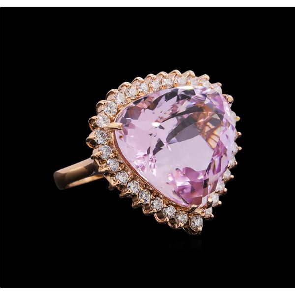 24.70 ctw Kunzite and Diamond Ring - 14KT Rose Gold