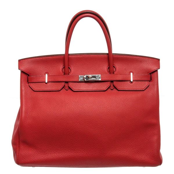 Hermes Red Leather Birkin 40cm Satchel Bag