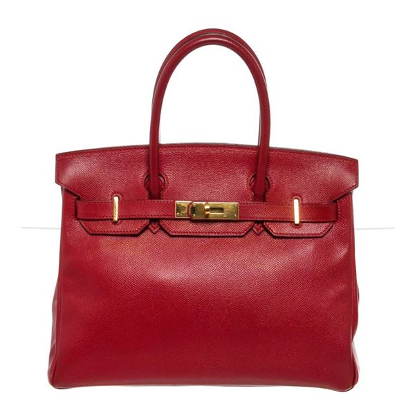 Hermes Red Leather Birkin 30cm Satchel Bag