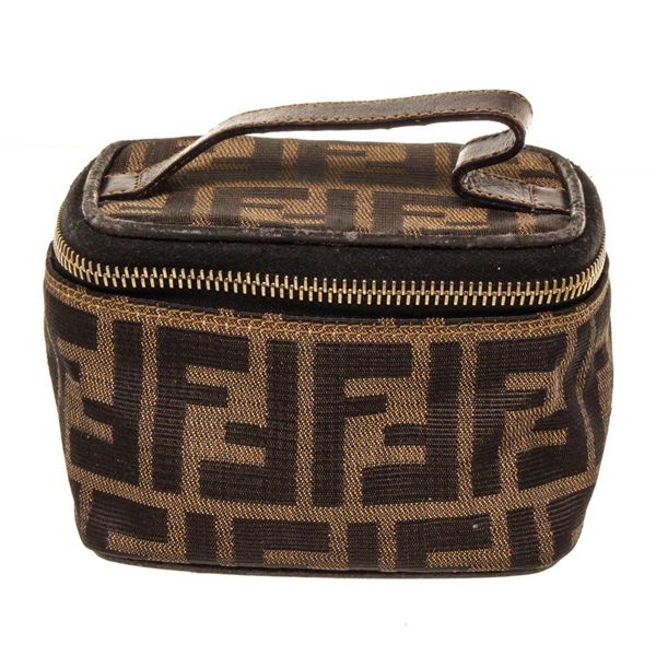 Fendi Beige Black Canvas Mini Vanity Shoulder Bag