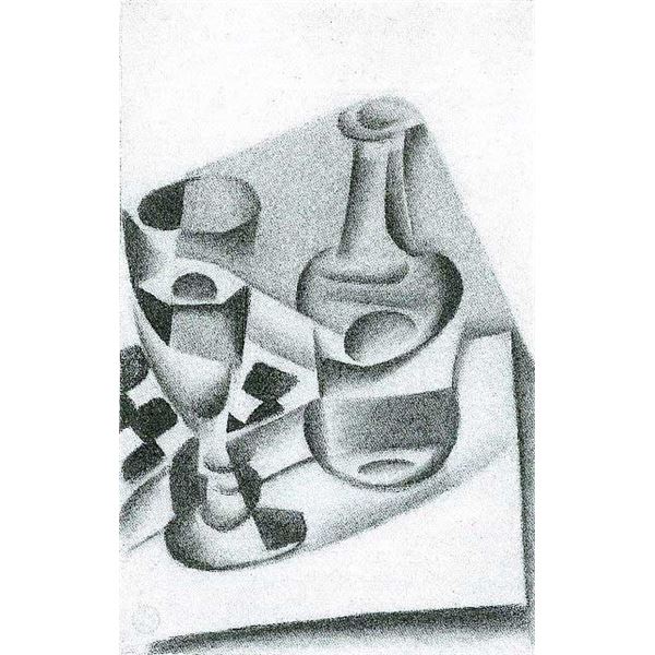 Juan Gris - Carafe, Glass And Chessboard