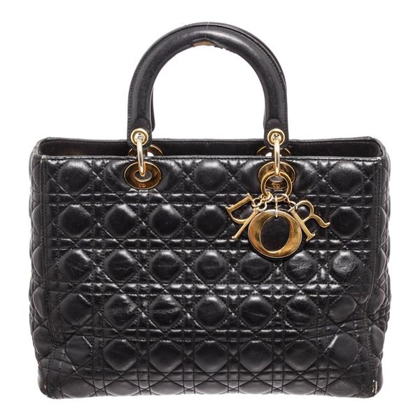 Christian Dior Black Leather Lady Dior Tote Bag