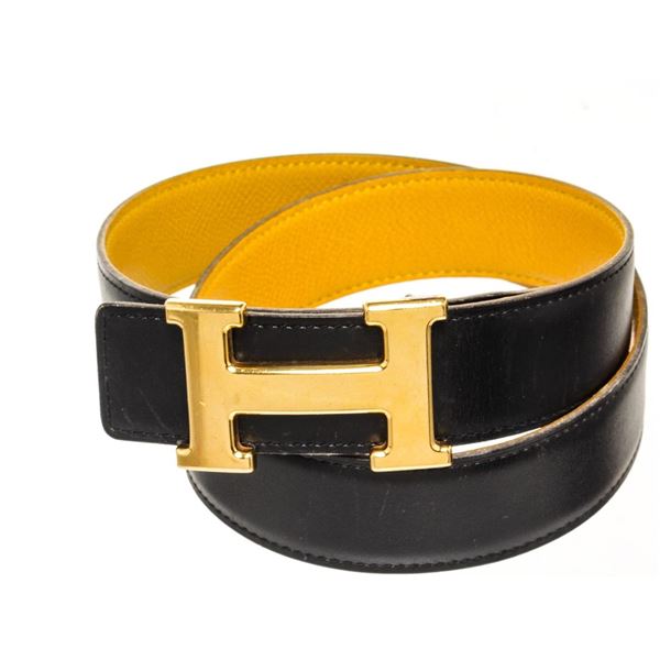 Hermes Black Leather Constance H Belt