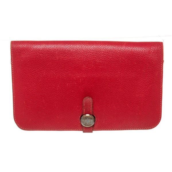 Hermes Red Taiga Leather Dogon GM Wallet