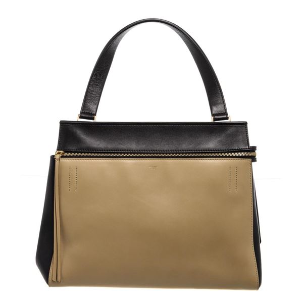 Celine Beige Black Leather Edge Leather Handbag