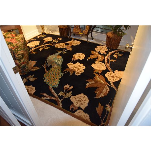 WOOL RUG W/PEACOCK & FLORAL MOTIF (107