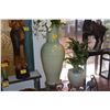 Image 1 : LARGE CERAMIC VASE W/FAUX PLANT & WOOD STAND (50" TALL)
