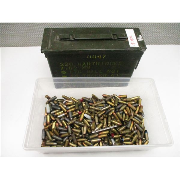 ASSORTED 9MM AMMO IN METAL AMMO TIN