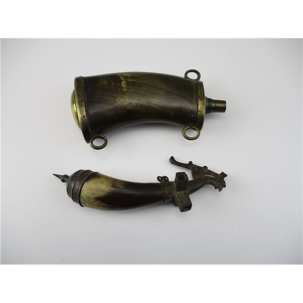 VINTAGE HORN POWDER FLASK LOT