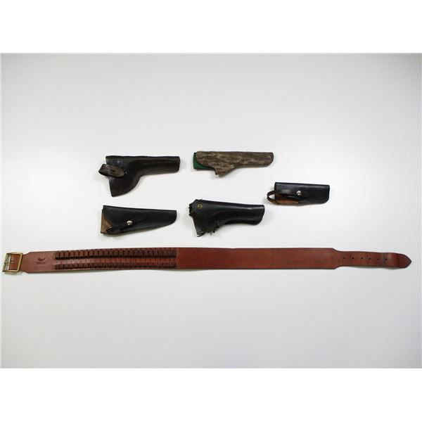 ASSORTED LEATHER HOLSTERS & BELT