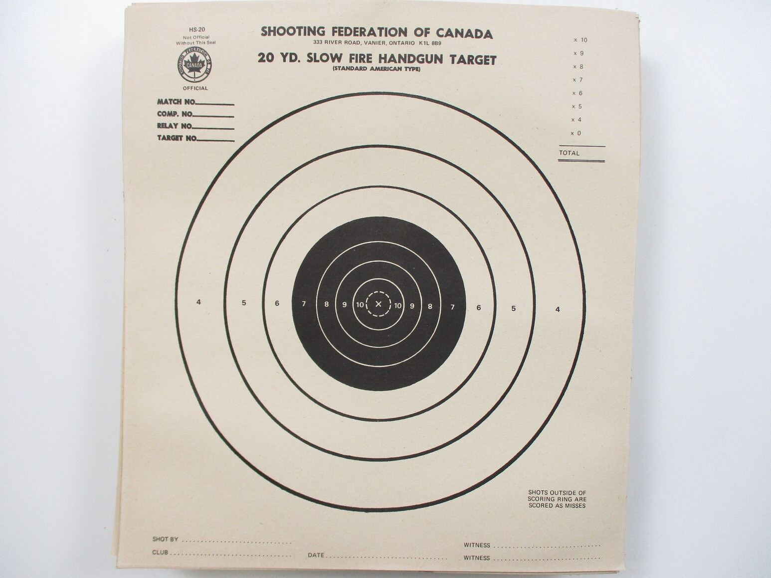 20 YARD SLOW FIRE HANDGUN TARGETS