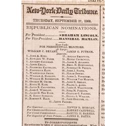 [Lincoln, Abraham] 1860 NY Tribune With Lincoln Presidential Ballot
