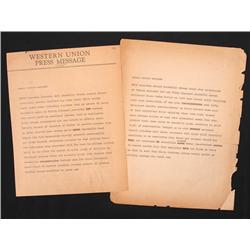 [Churchill & Truman] Western Union Press Message Mentioning "Iron Curtain" Speech