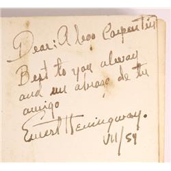 Ernest Hemingway Inscribes A Book To Alejo Carpentier 1/11/59