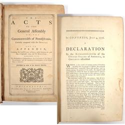 Early Pennsylvania Laws - Includes Declaration of Independence
