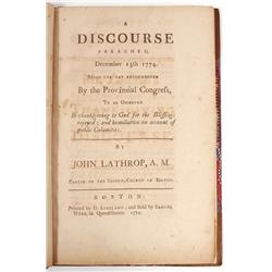 1774 Sermon Denouncing the Intolerable Acts, Including the Boston Port Act
