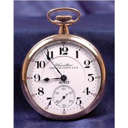 Hamilton, Engineer Corps USA Open Face Yellow Gold Filled Pocket Watch
