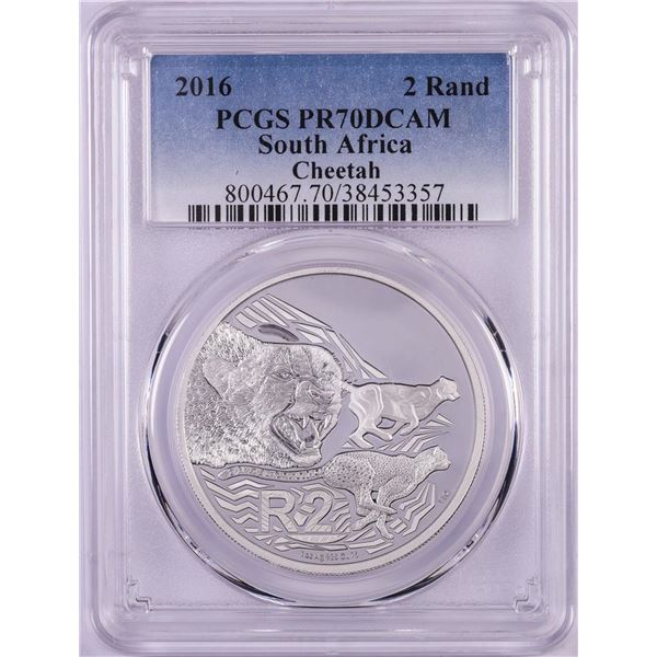 2016 Proof South Africa 2 Rand Cheetah Silver Coin PCGS PR70DCAM