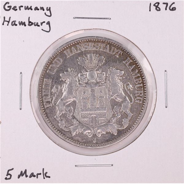 1876 Germany Hamburg 5 Mark Silver Coin