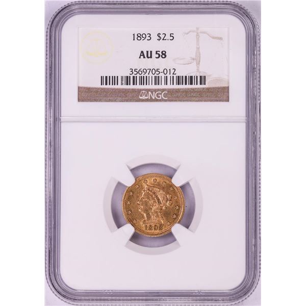 1893 $2 1/2 Liberty Head Quarter Eagle Gold Coin NGC AU58