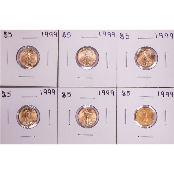 Lot of (6) 1999 $5 American Gold Eagle Coins