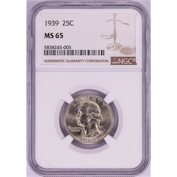 1939 Washington Quarter Coin NGC MS65