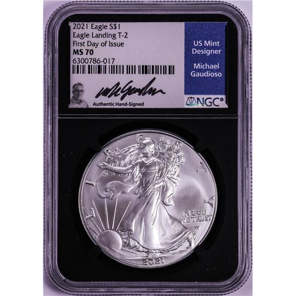 2021 Type 2 $1 American Silver Eagle Coin NGC MS70 First Day of Gaudioso Signature