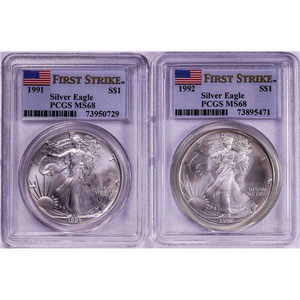 Lot of 1991-1992 $1 American Silver Eagle Coins PCGS MS68 First Strike