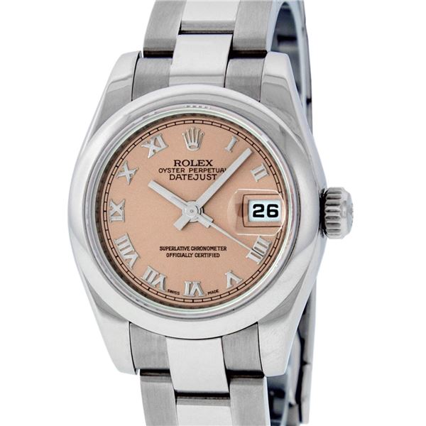 Rolex Ladies Stainless Steel Salmon Datejust Wristwatch With Rolex Box