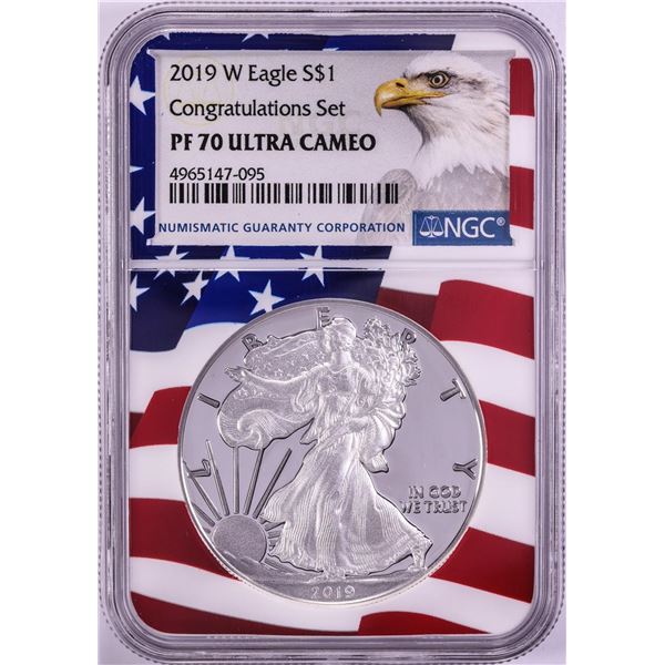 2019-W $1 Proof American Silver Eagle Coin NGC PF70 Ultra Cameo Congratulations Flag