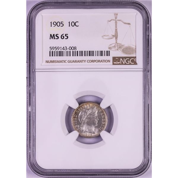 1905 Barber Dime Coin NGC MS65