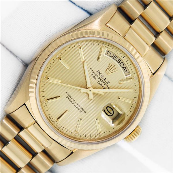 Rolex Men's 18K Yellow Gold President With Tapestry Index Dial Box And Booklet