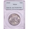 Image 1 : 1943 Walking Liberty Half Dollar Coin PCGS MS64 Green Rattler Holder