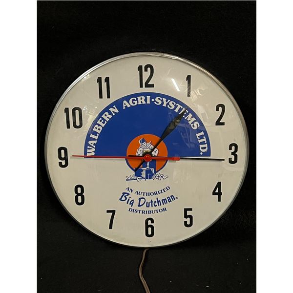Vintage Advertising Electric Clock Walbern Agri-Systems Big Dutchman 12" Works