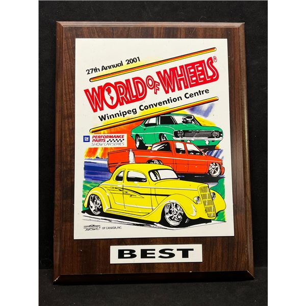 Winnipeg Convention Centre World of Wheels "Best" Plaque 2001 12x9"